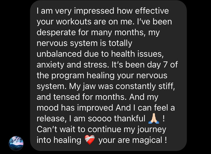 Nervous system relief, anxiety and stress relief client review for the Somatic healing app by The Workout Witch.
